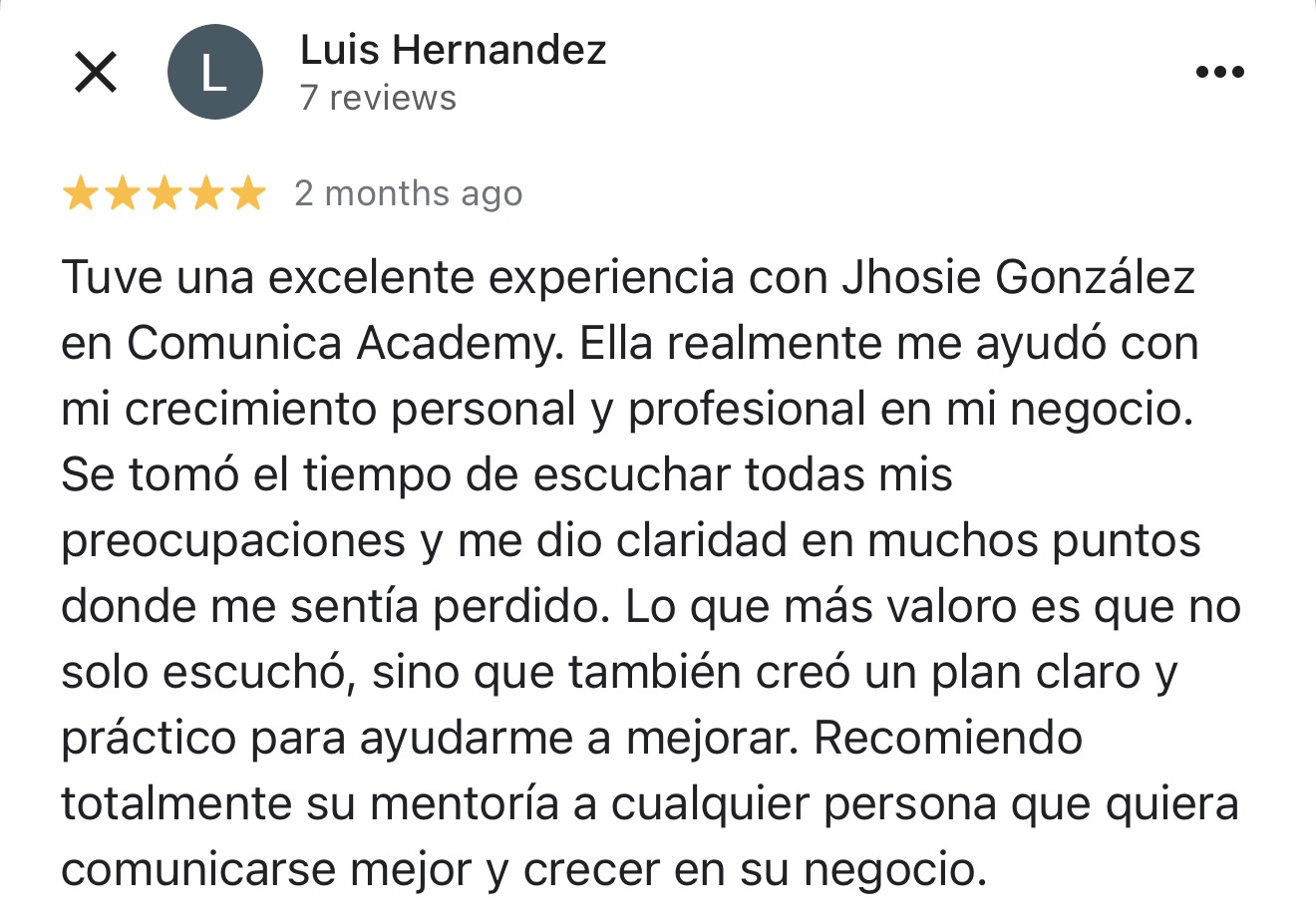 Reseña de Google de Luis Hernández sobre Comunica Academy