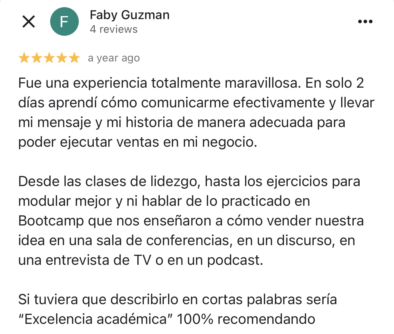 Reseña de Google de Faby Guzmán sobre Comunica Academy