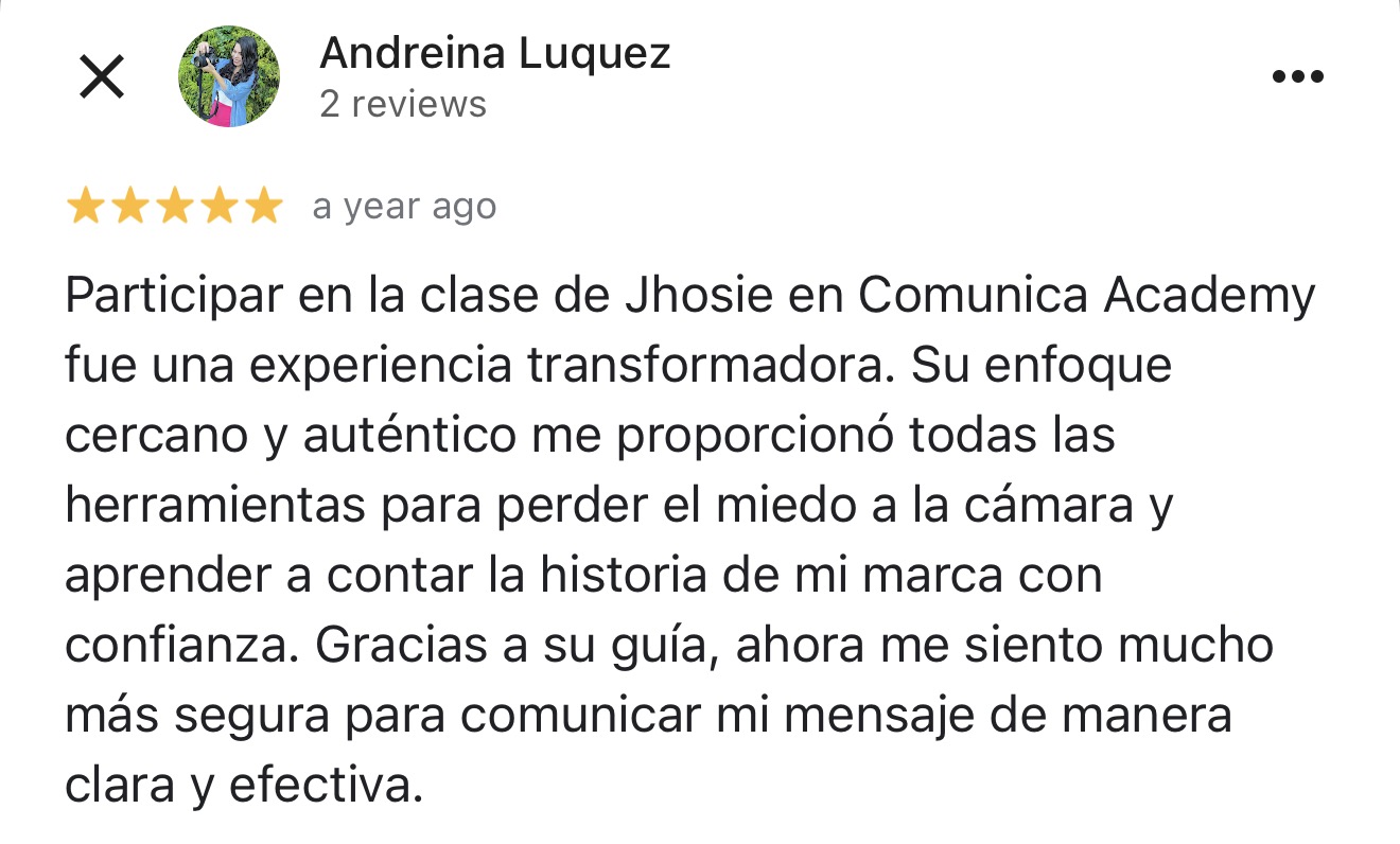 Reseña de Google de Andreina Luquez sobre Comunica Academy